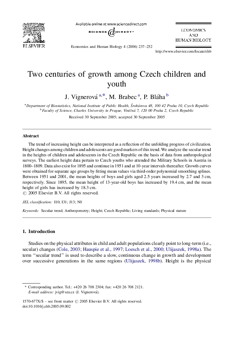 Two centuries of growth among Czech children and youth