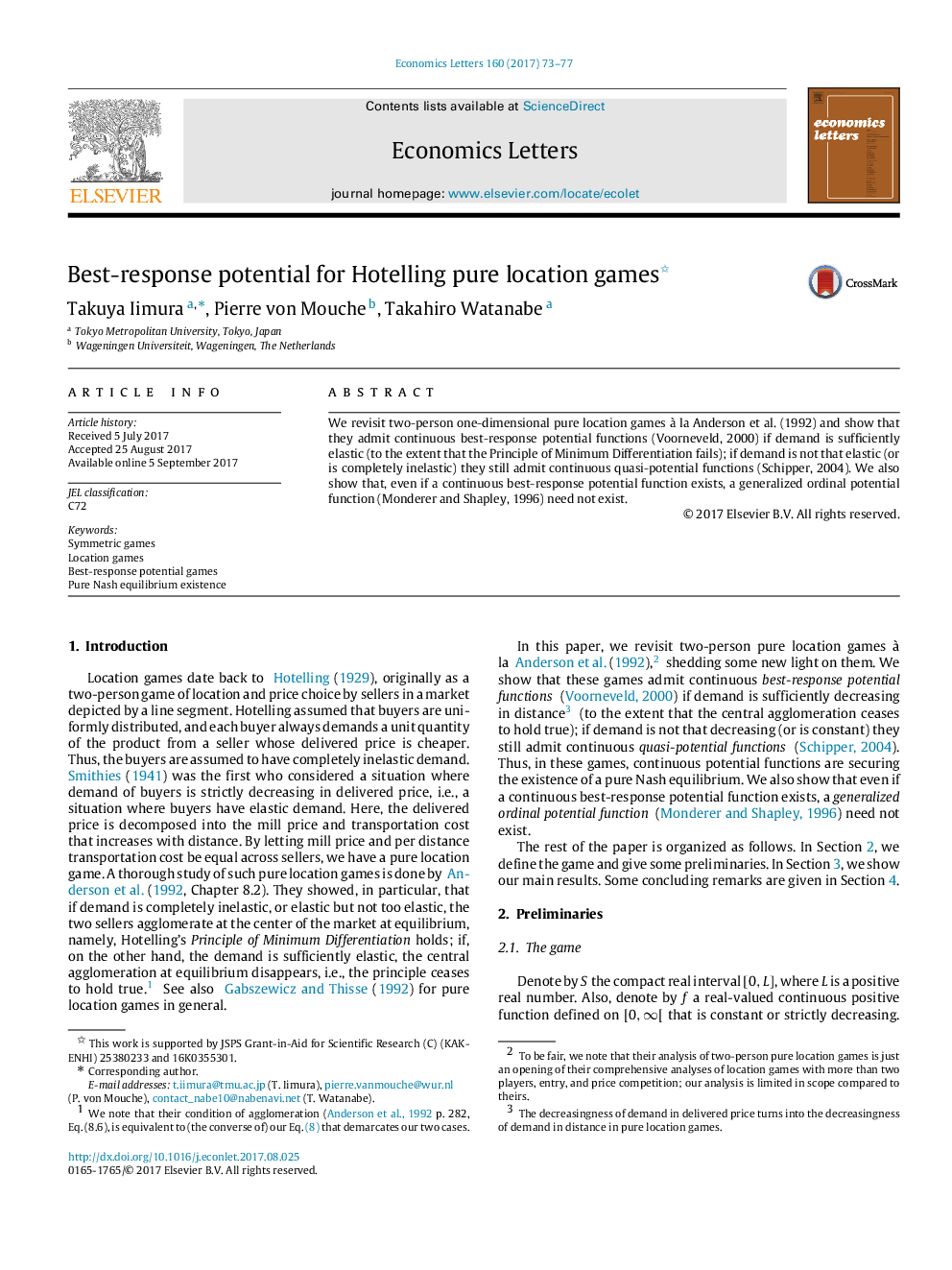 Best-response potential for Hotelling pure location games