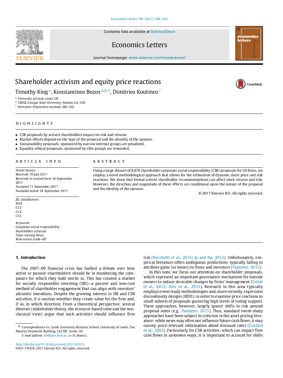 عمل گرایی سهامدار و واکنشهای قیمت سهام