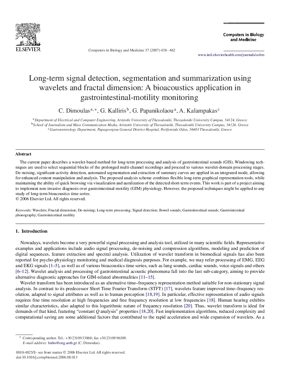 Long-term signal detection, segmentation and summarization using wavelets and fractal dimension: A bioacoustics application in gastrointestinal-motility monitoring