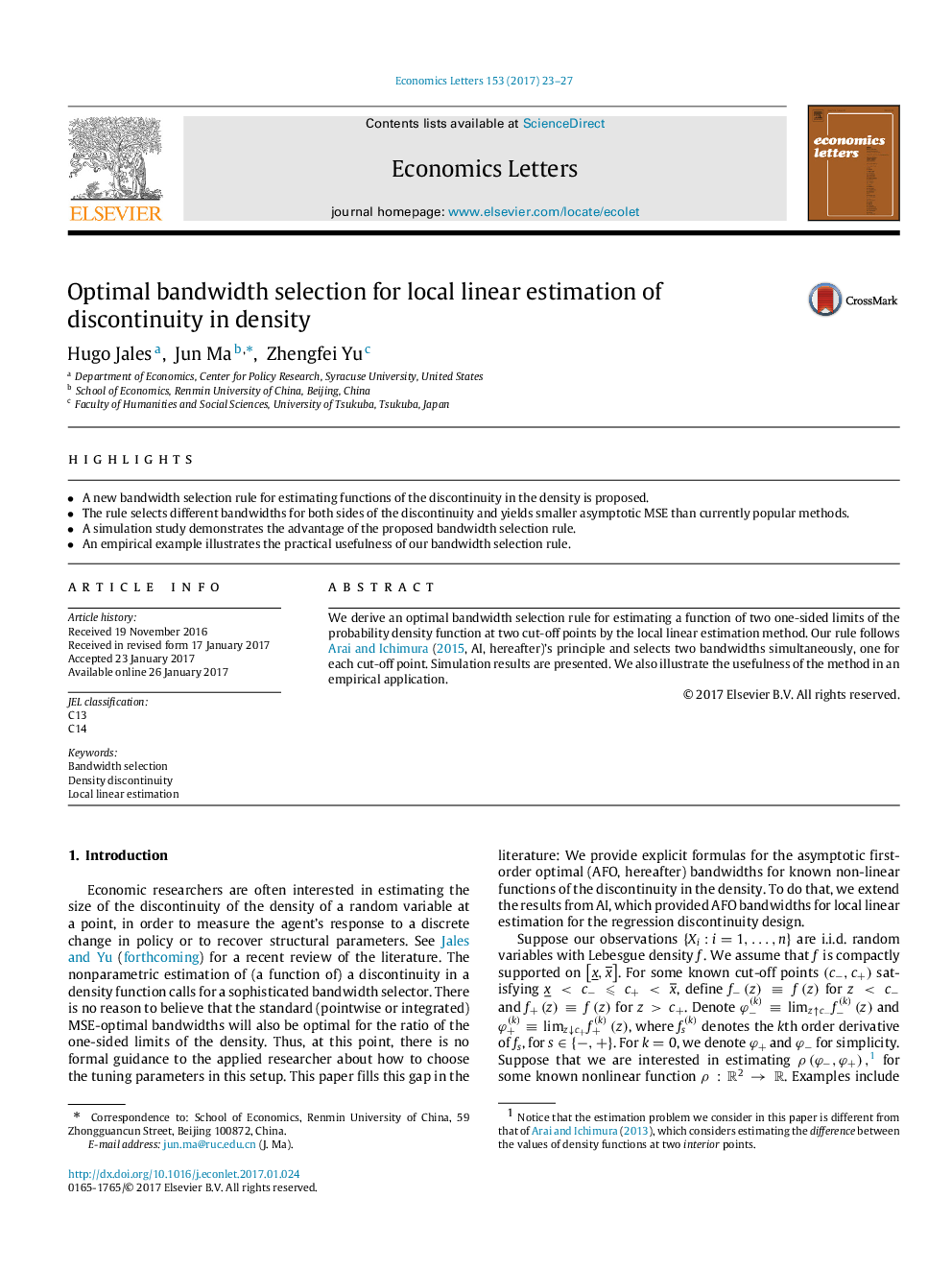 Optimal bandwidth selection for local linear estimation of discontinuity in density