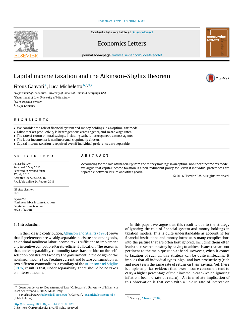 Capital income taxation and the Atkinson-Stiglitz theorem