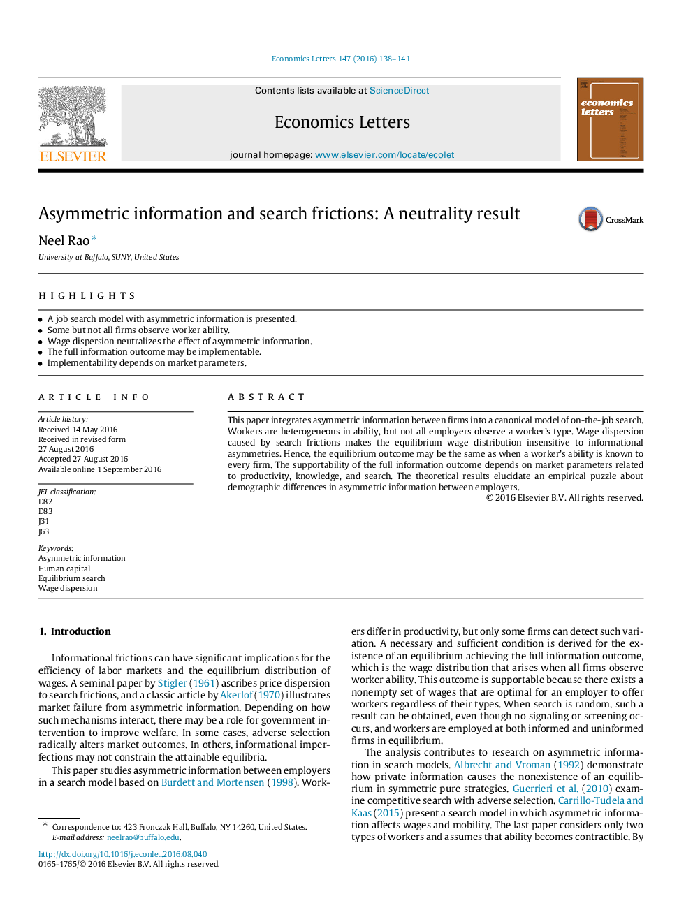 Asymmetric information and search frictions: A neutrality result