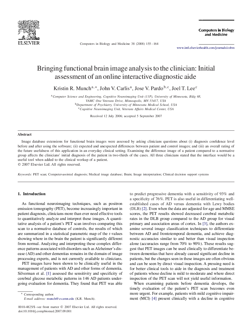 Bringing functional brain image analysis to the clinician: Initial assessment of an online interactive diagnostic aide