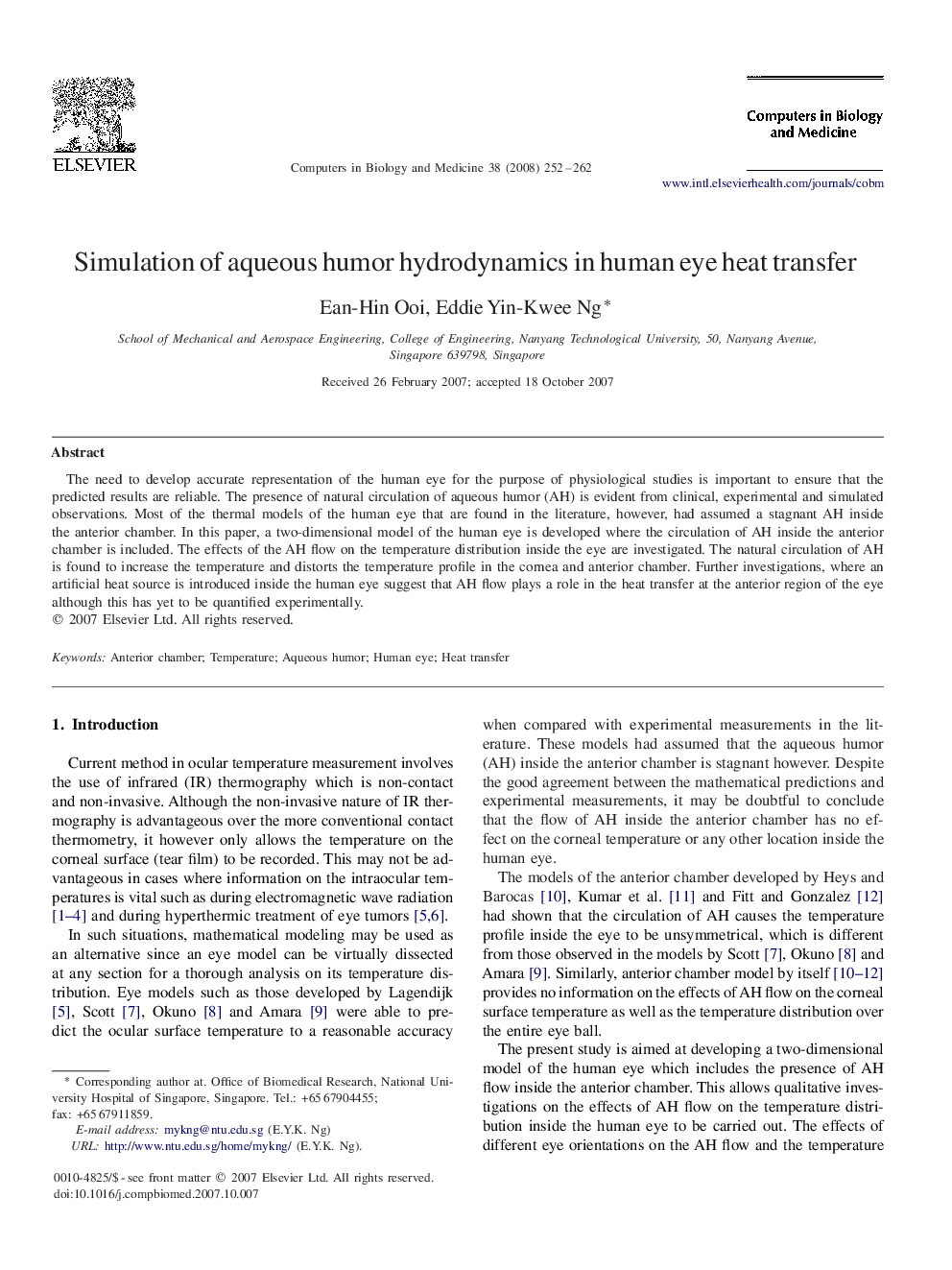 Simulation of aqueous humor hydrodynamics in human eye heat transfer