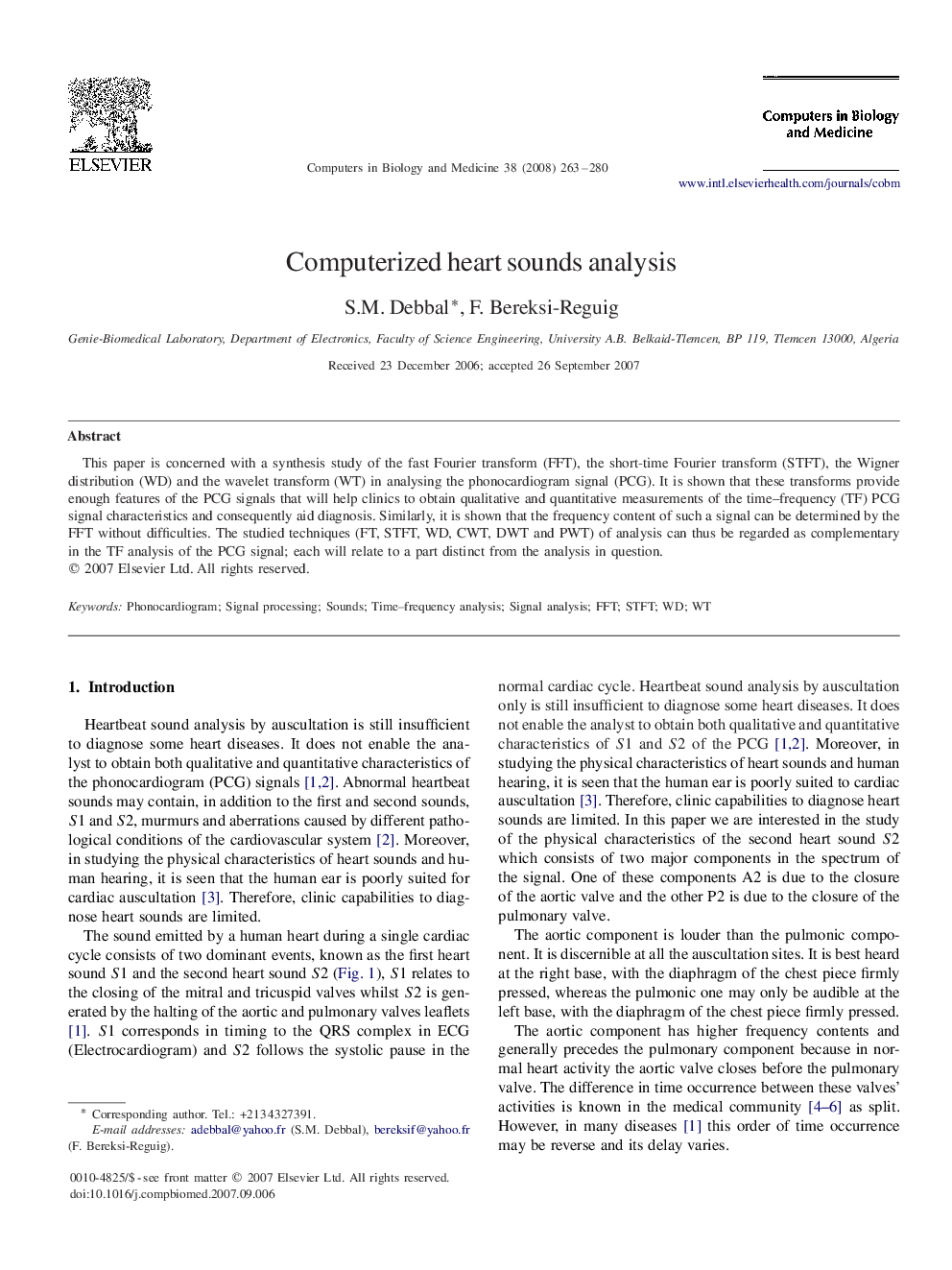 Computerized heart sounds analysis