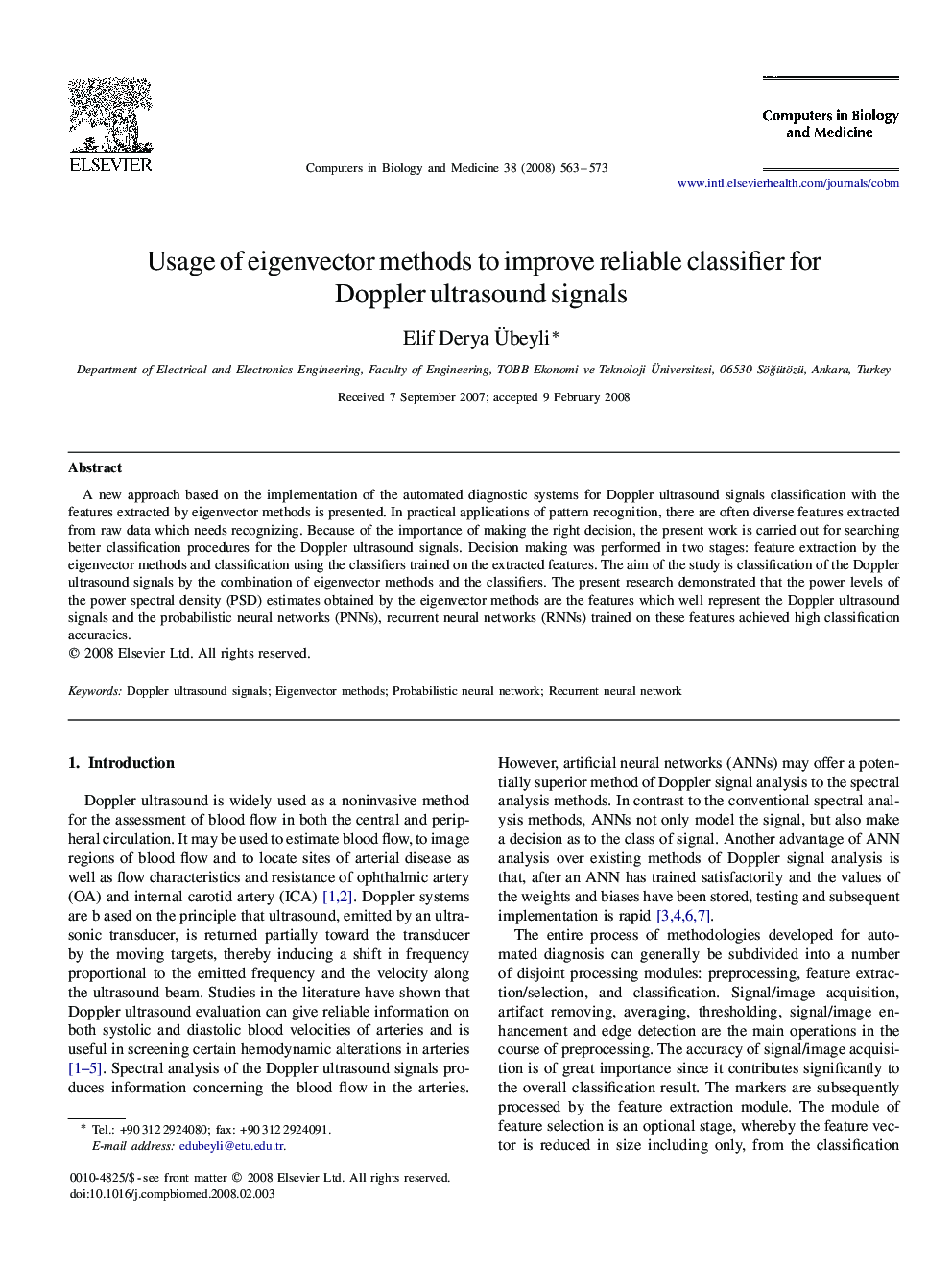 Usage of eigenvector methods to improve reliable classifier for Doppler ultrasound signals