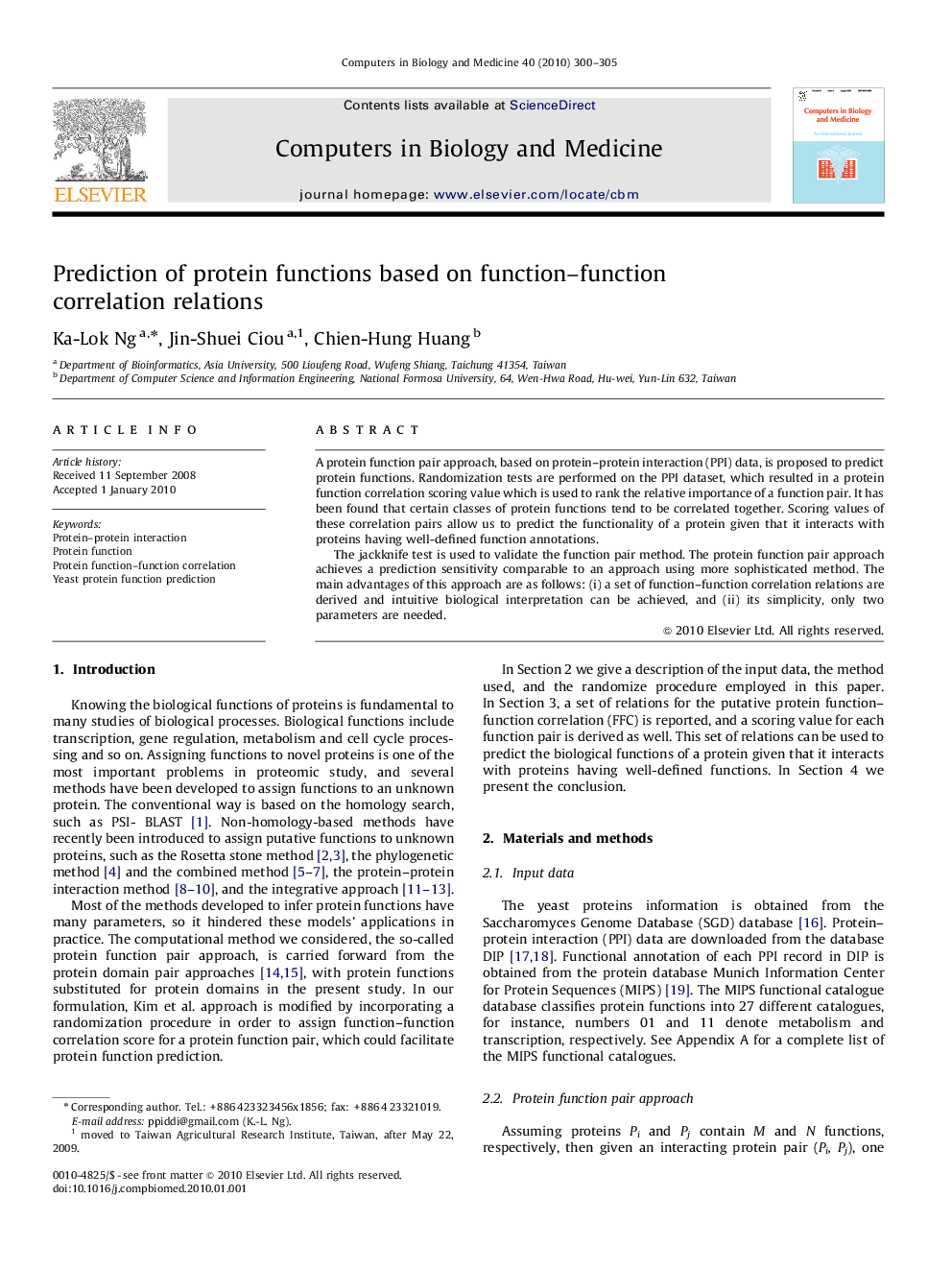 Prediction of protein functions based on function–function correlation relations