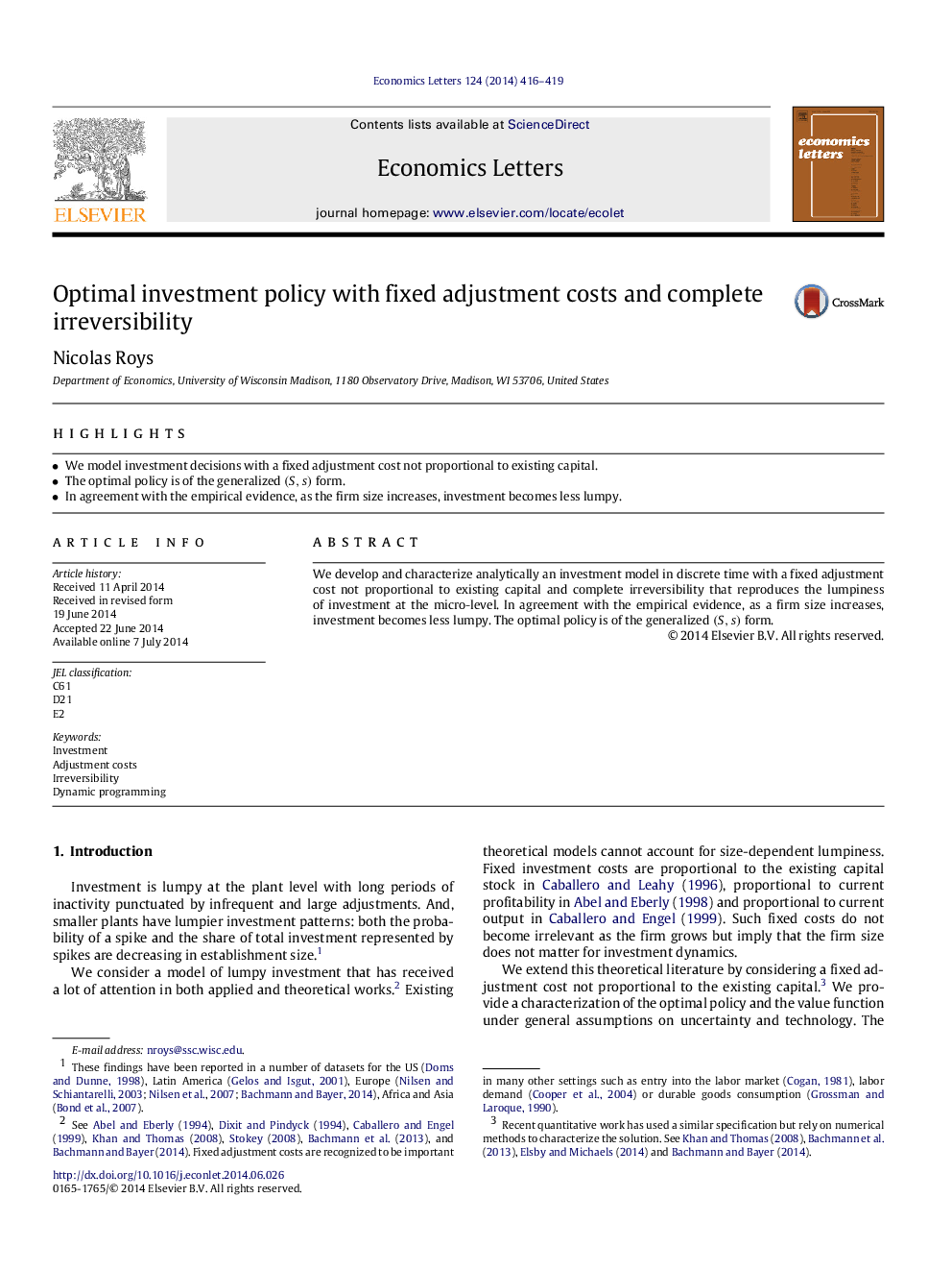 Optimal investment policy with fixed adjustment costs and complete irreversibility