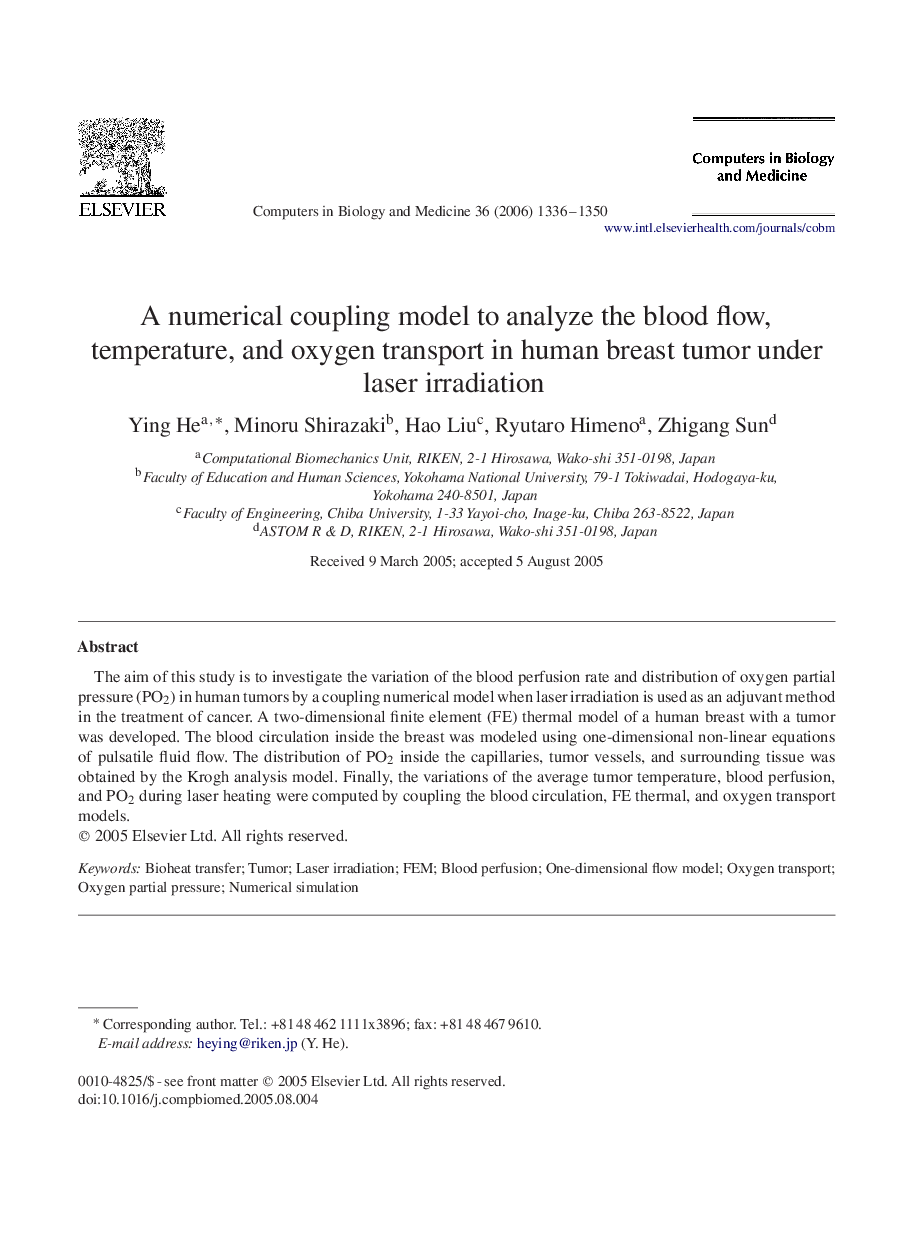 A numerical coupling model to analyze the blood flow, temperature, and oxygen transport in human breast tumor under laser irradiation