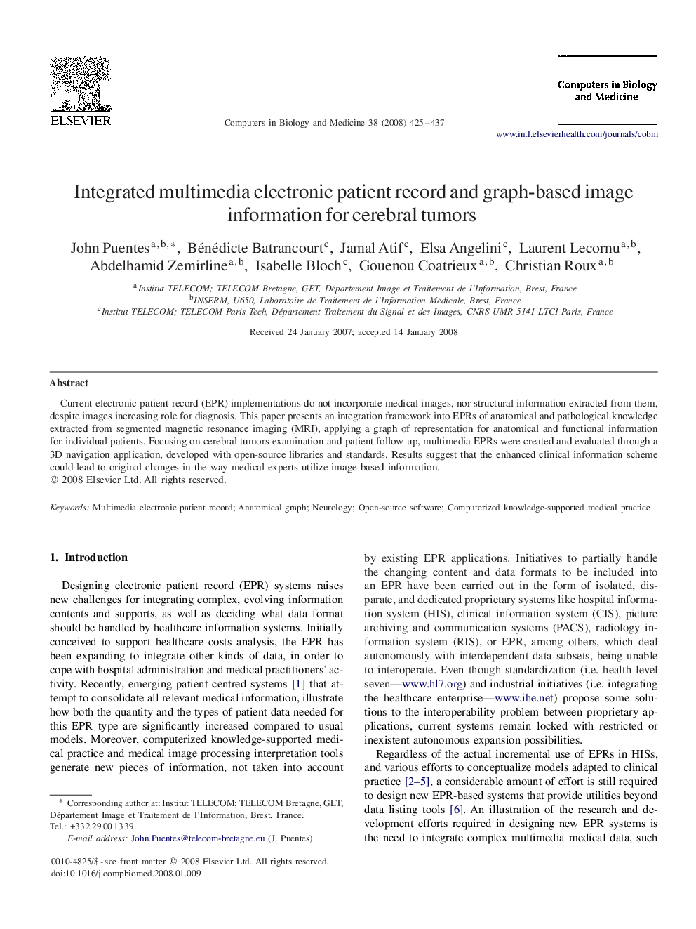 Integrated multimedia electronic patient record and graph-based image information for cerebral tumors