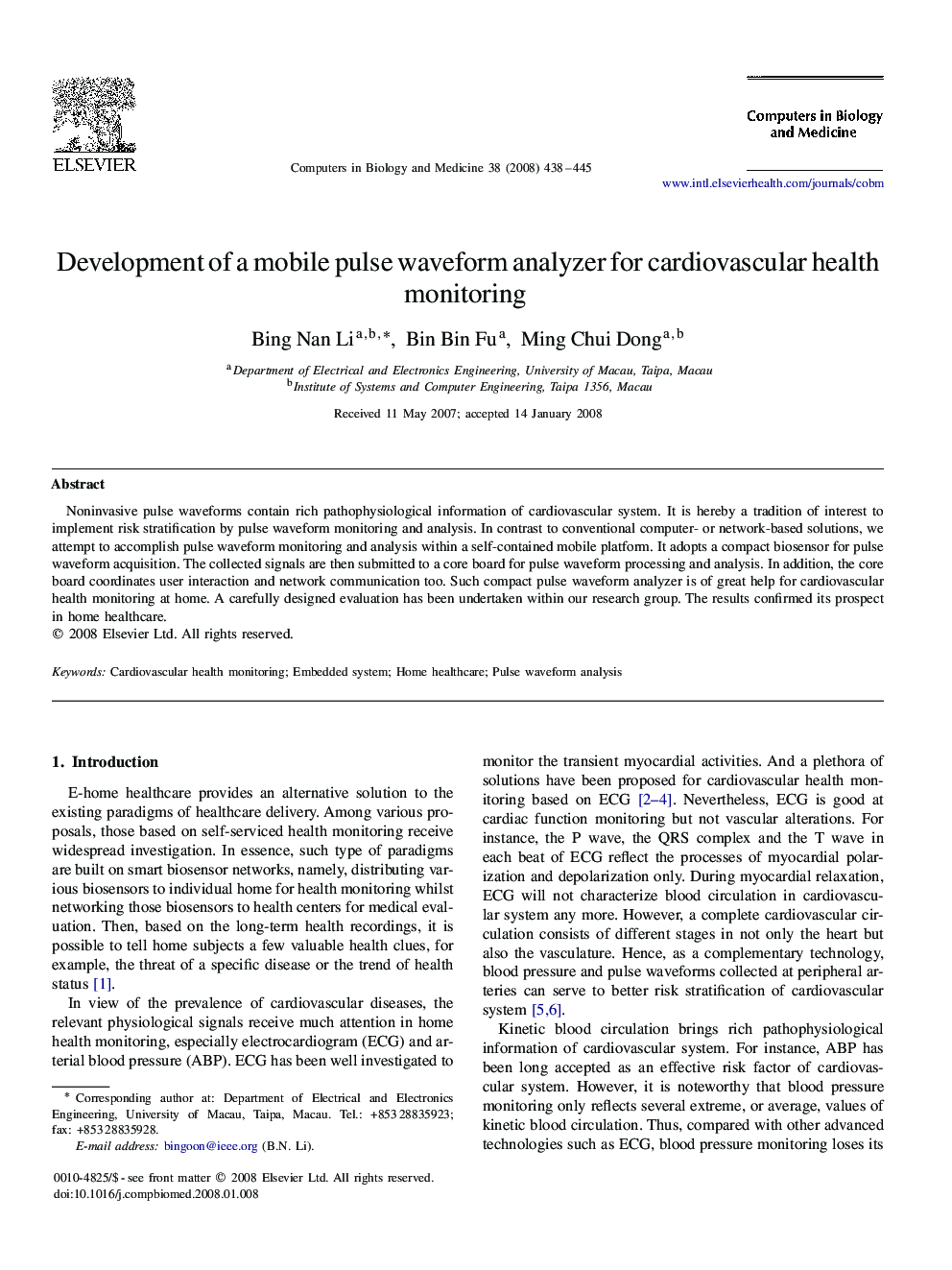 Development of a mobile pulse waveform analyzer for cardiovascular health monitoring