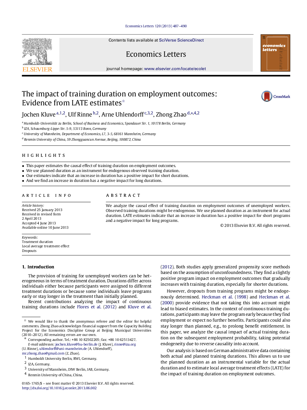 The impact of training duration on employment outcomes: Evidence from LATE estimates