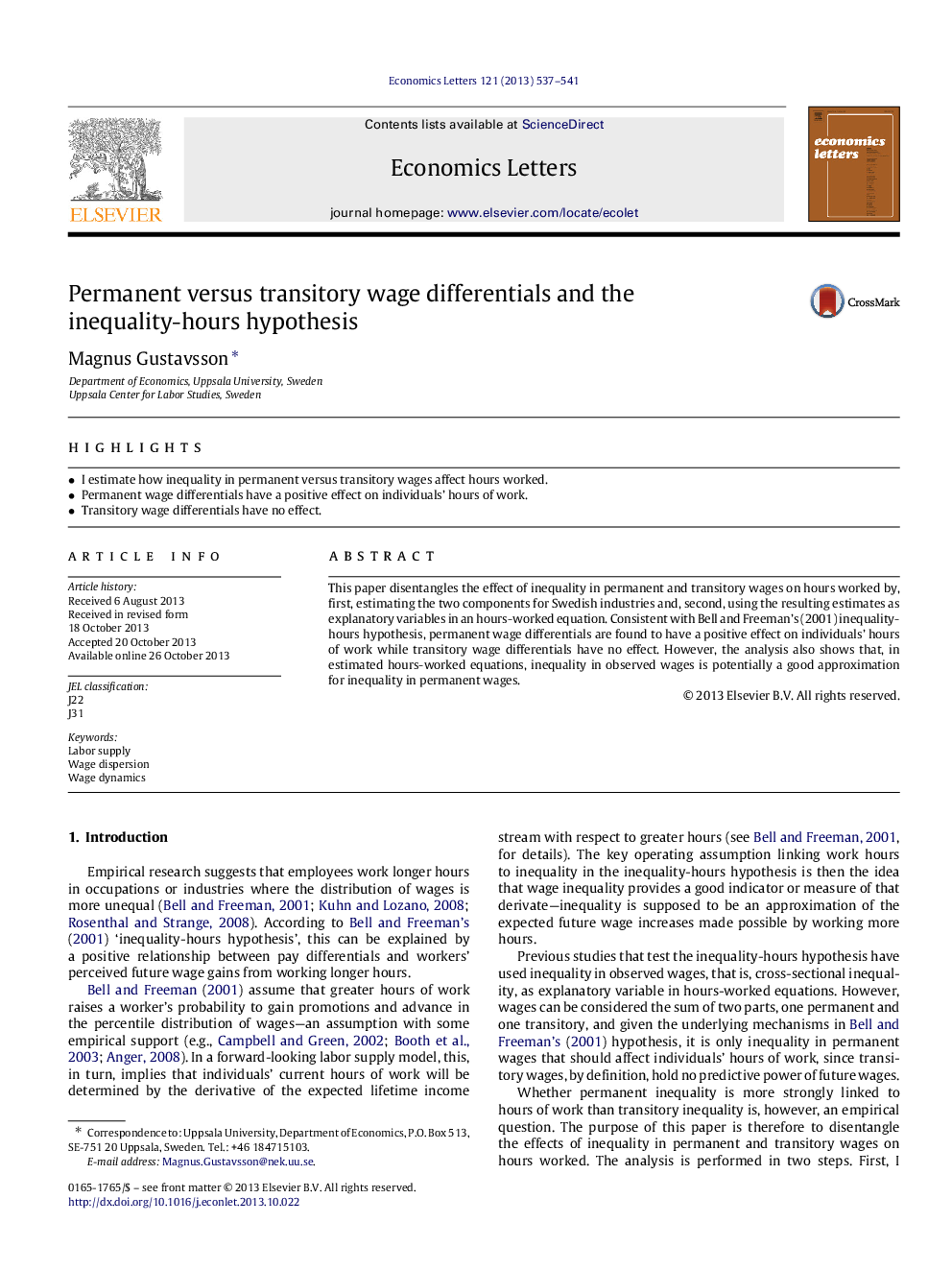 Permanent versus transitory wage differentials and the inequality-hours hypothesis