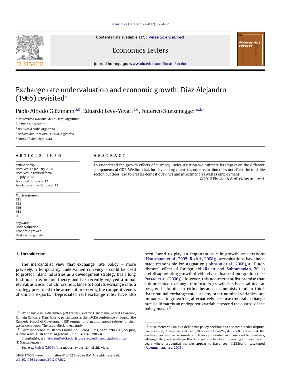 Exchange rate undervaluation and economic growth: DÃ­az Alejandro (1965) revisited