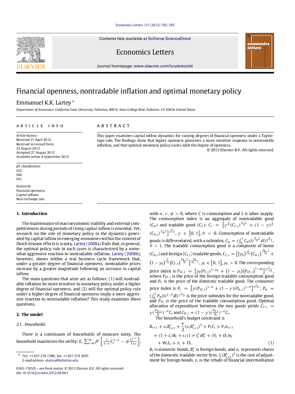 Financial openness, nontradable inflation and optimal monetary policy