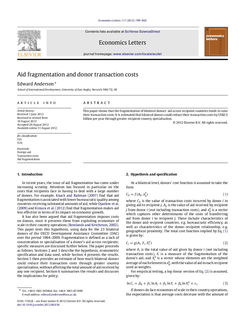 Aid fragmentation and donor transaction costs