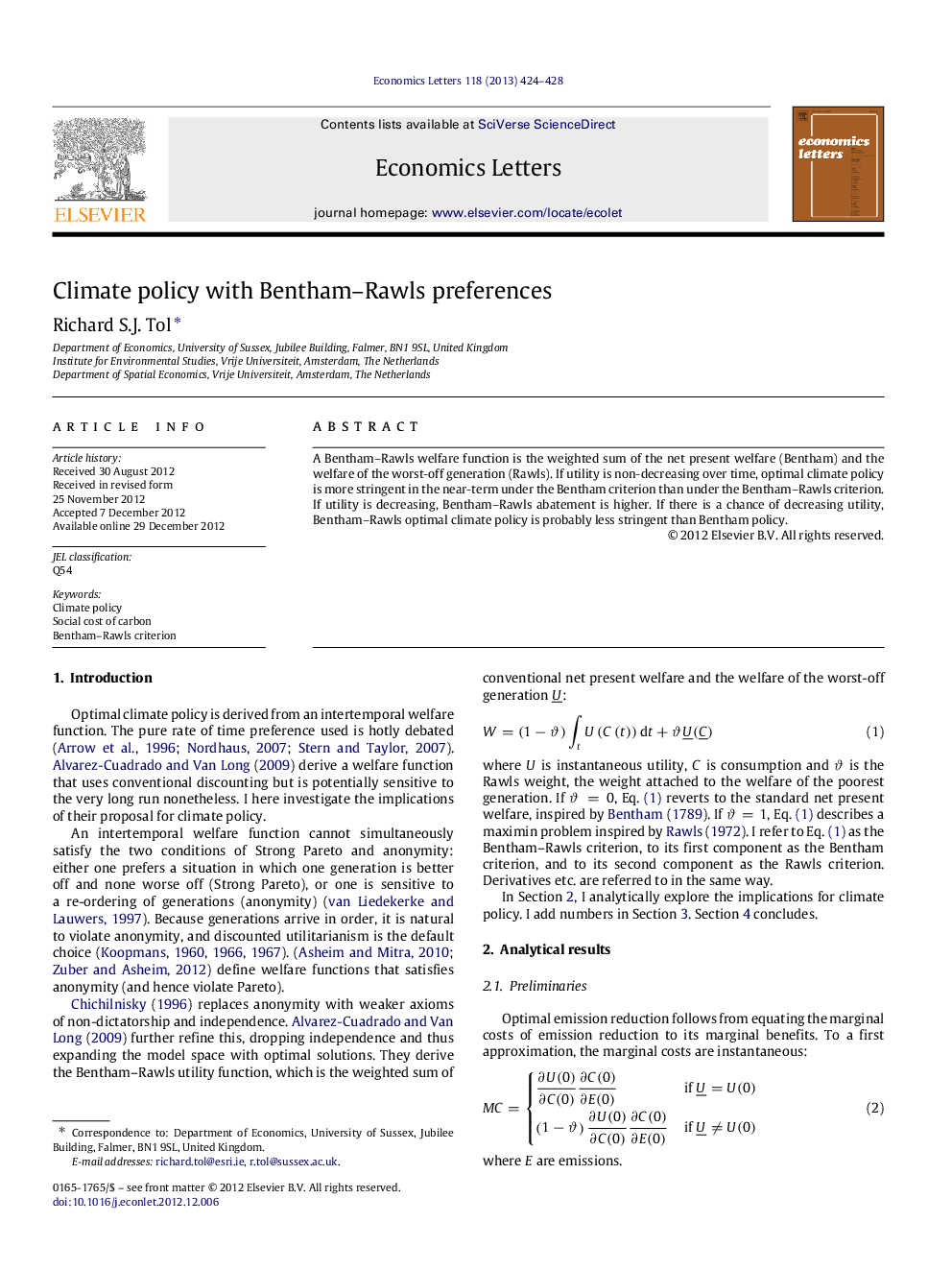 Climate policy with Bentham-Rawls preferences