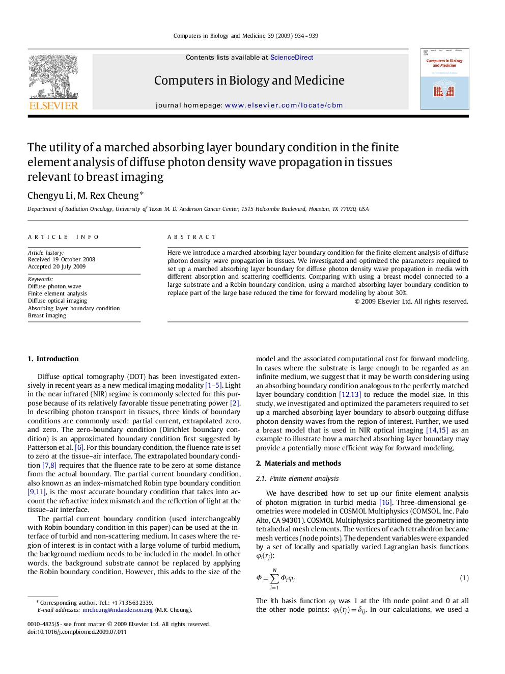 The utility of a marched absorbing layer boundary condition in the finite element analysis of diffuse photon density wave propagation in tissues relevant to breast imaging