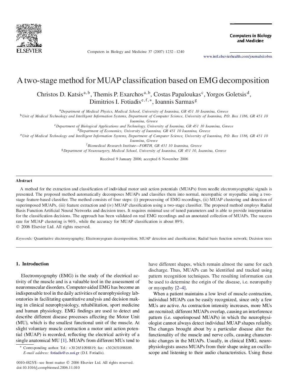 A two-stage method for MUAP classification based on EMG decomposition