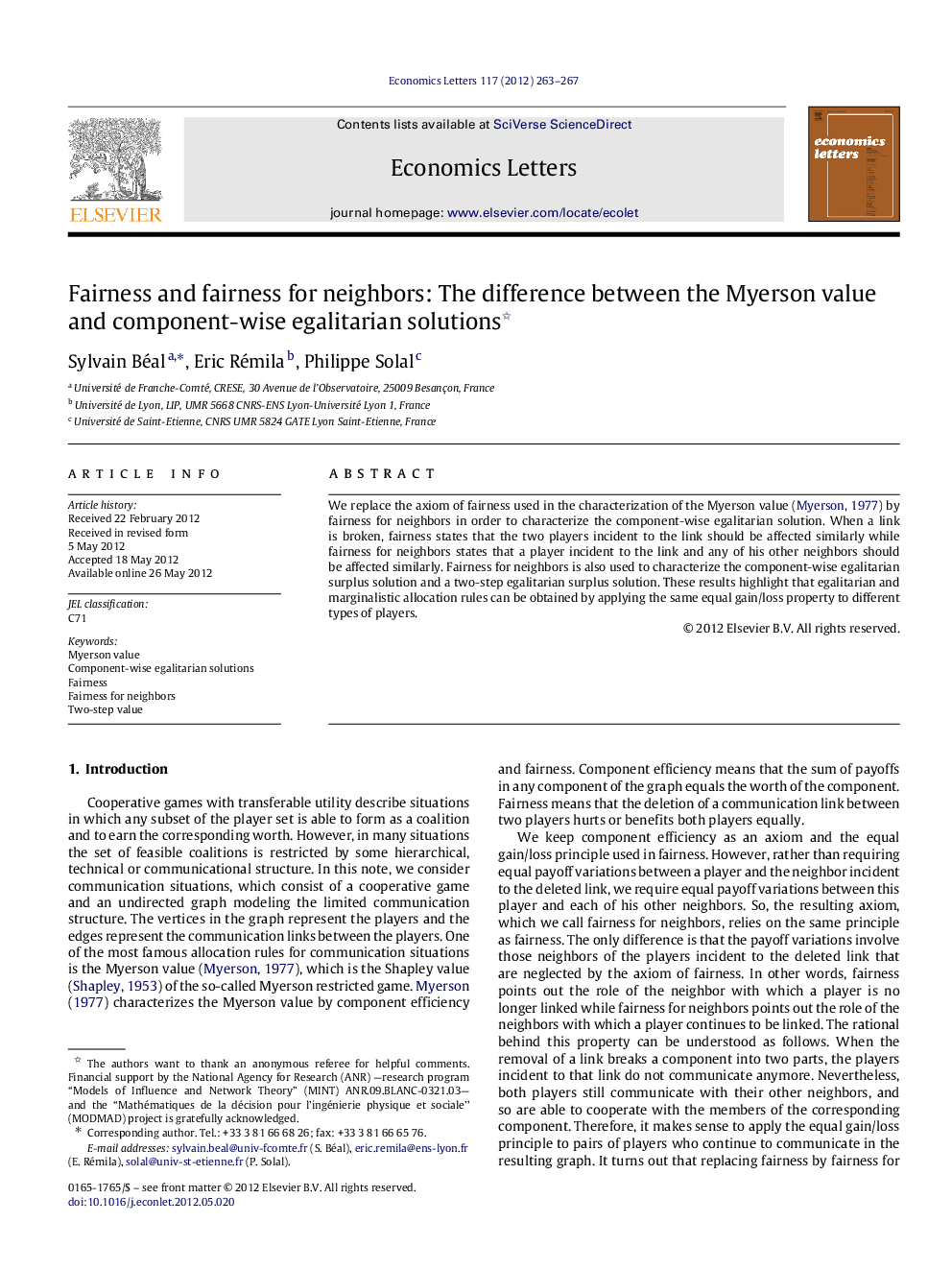 Fairness and fairness for neighbors: The difference between the Myerson value and component-wise egalitarian solutions