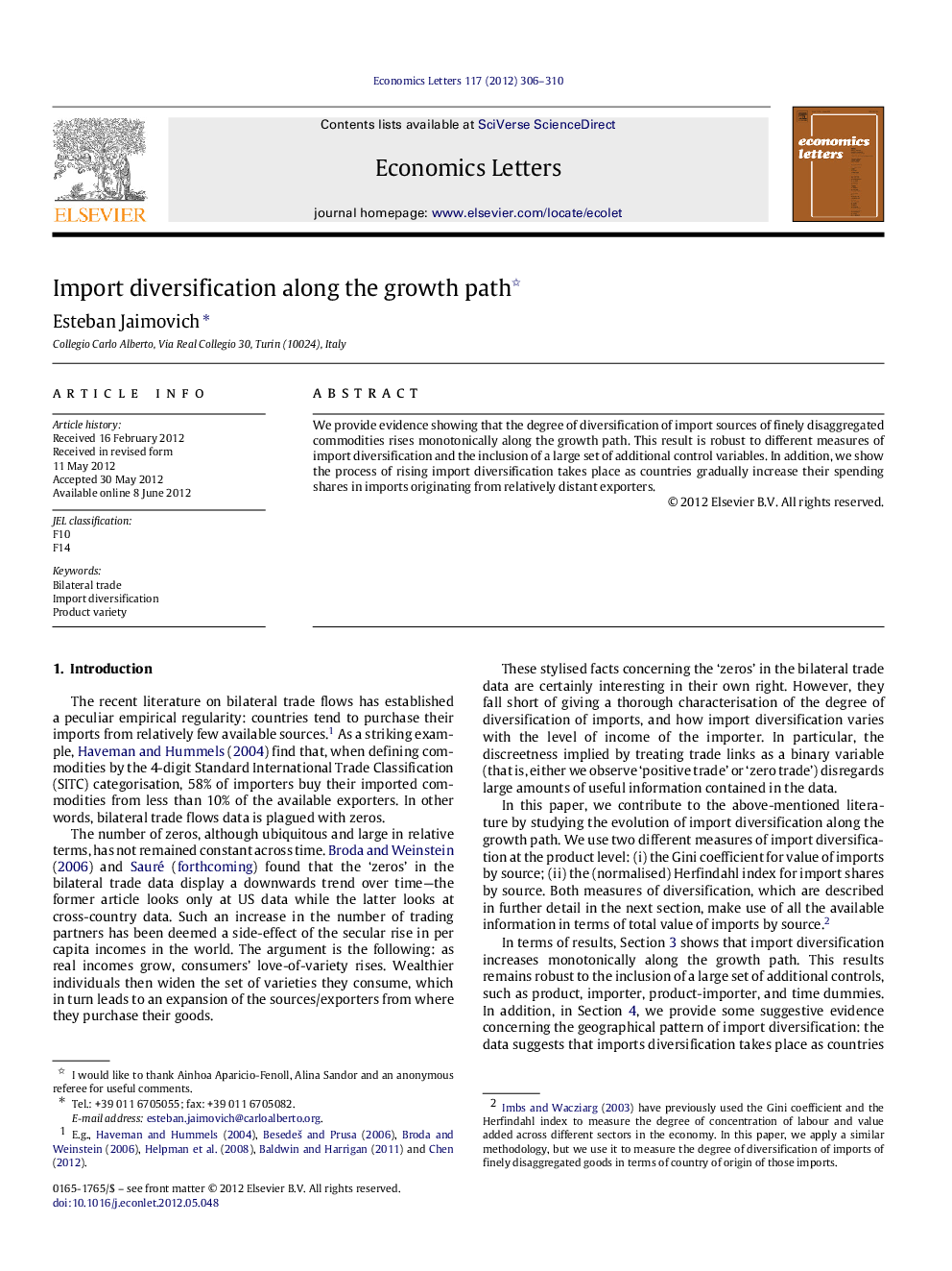 Import diversification along the growth path