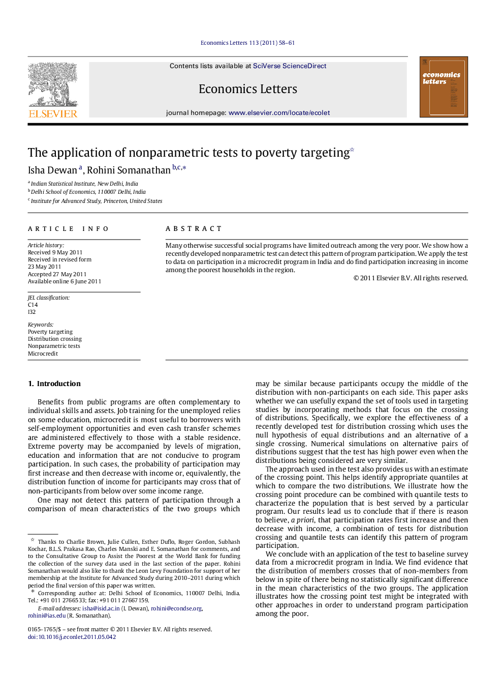 عکس صفحه اول مقاله: The application of nonparametric tests to poverty targeting The application of nonparametric tests to poverty targeting