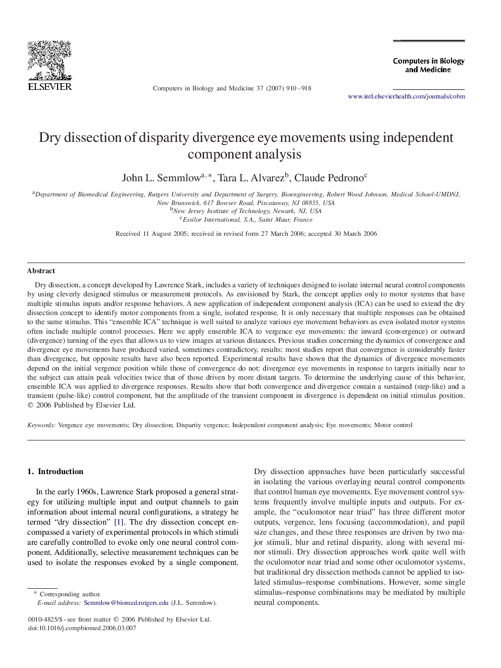 Dry dissection of disparity divergence eye movements using independent component analysis