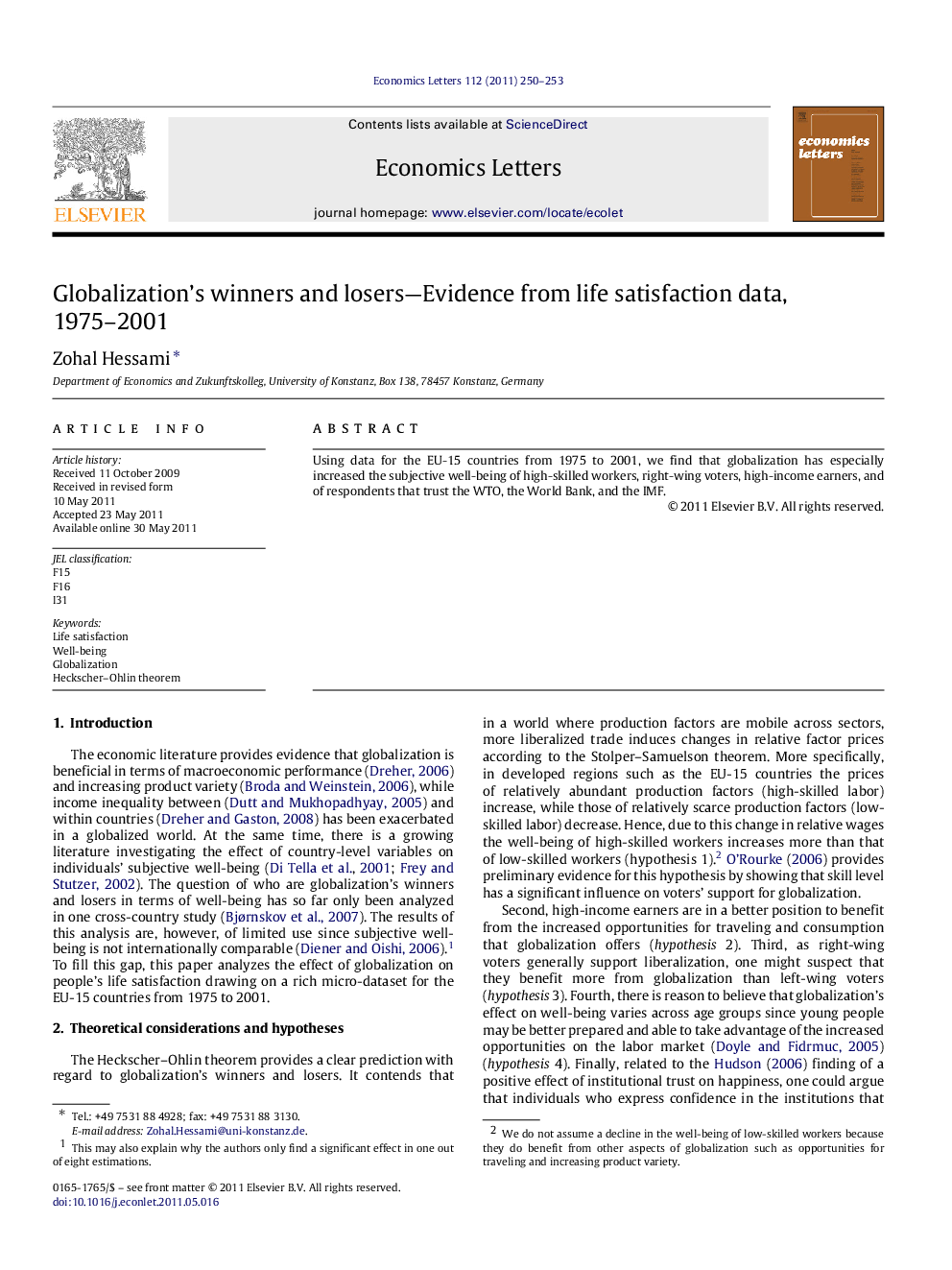 Globalization's winners and losers-Evidence from life satisfaction data, 1975-2001