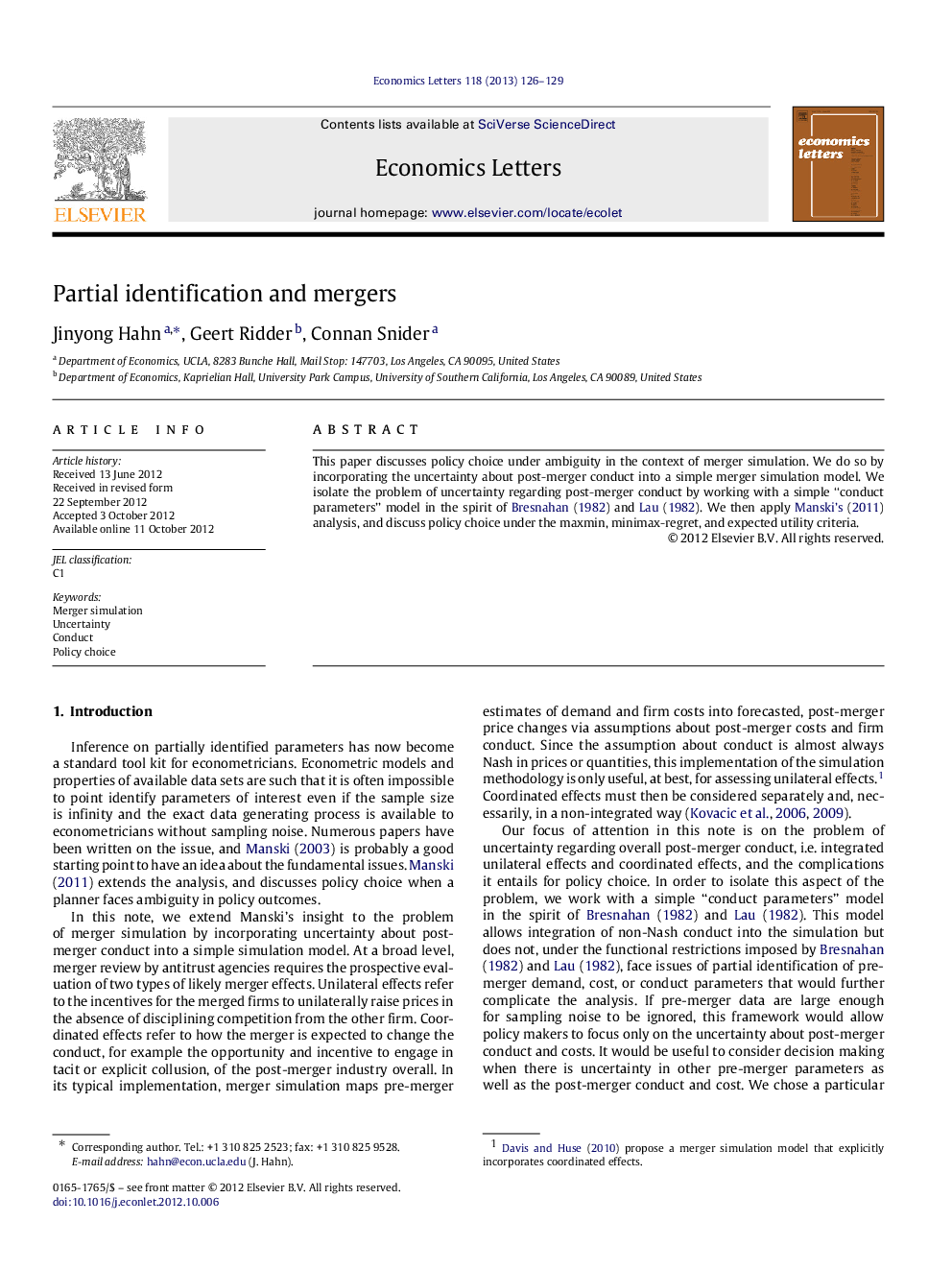 Partial identification and mergers