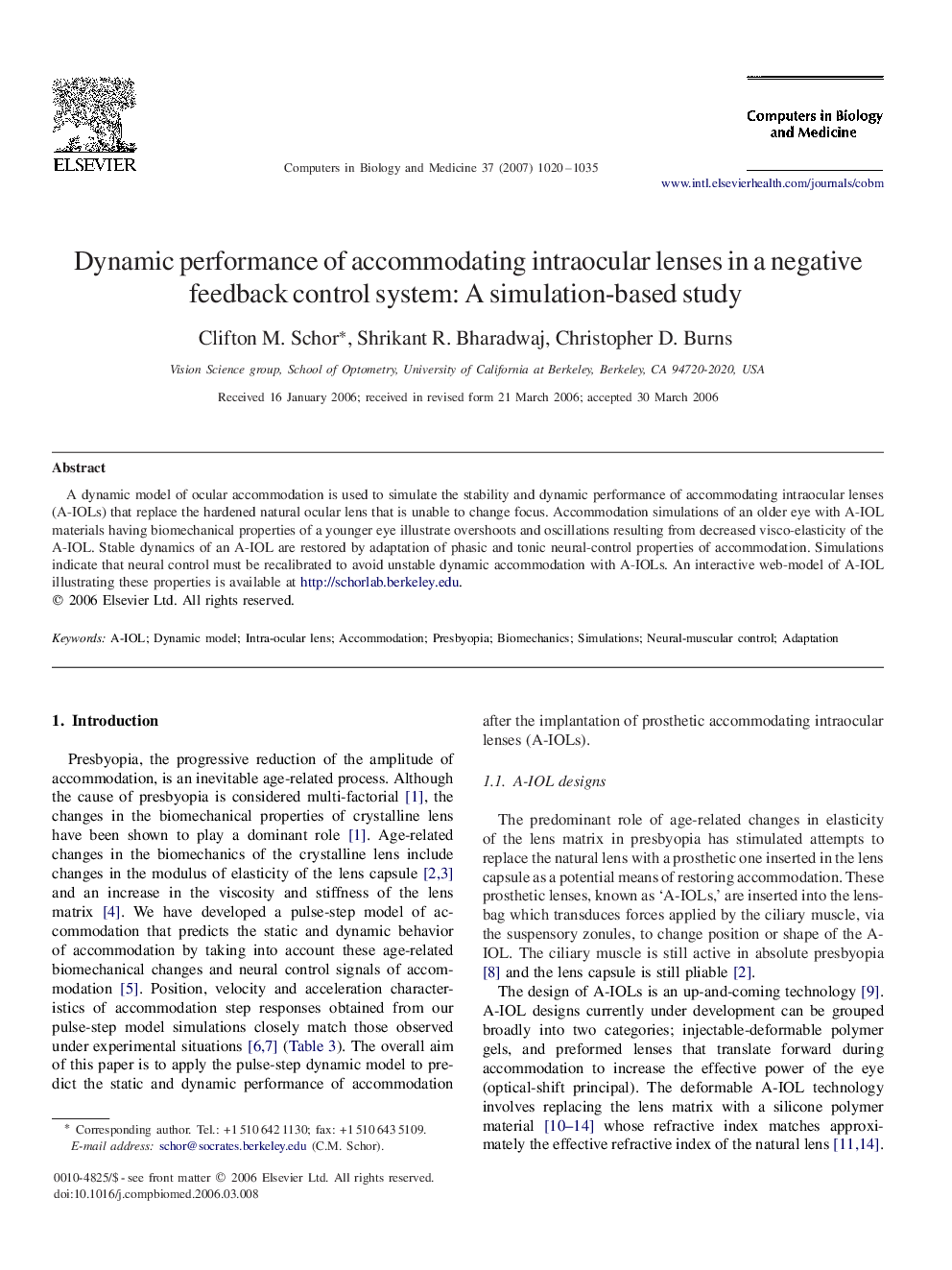 Dynamic performance of accommodating intraocular lenses in a negative feedback control system: A simulation-based study