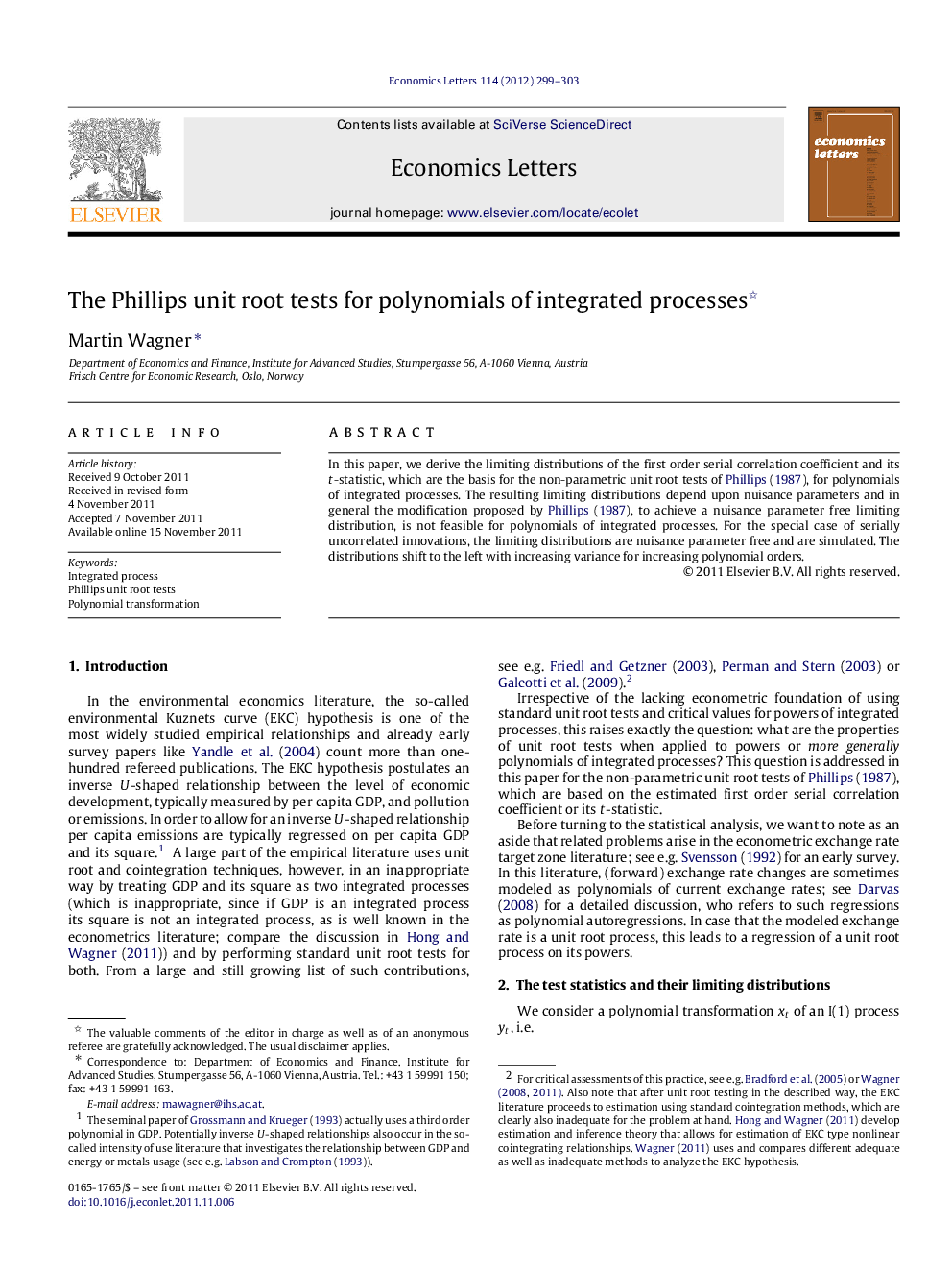 The Phillips unit root tests for polynomials of integrated processes