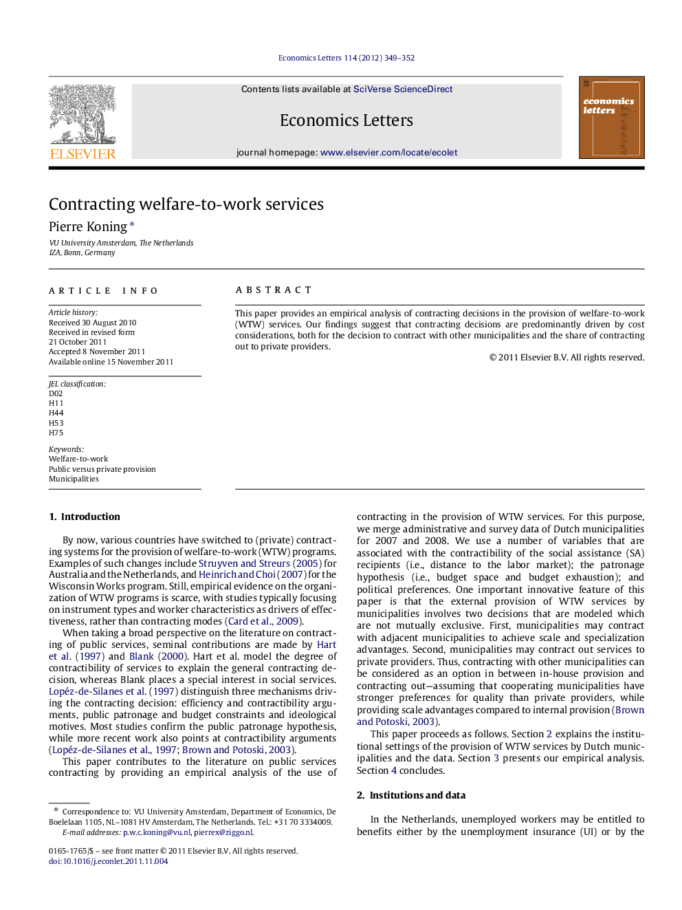 Contracting welfare-to-work services