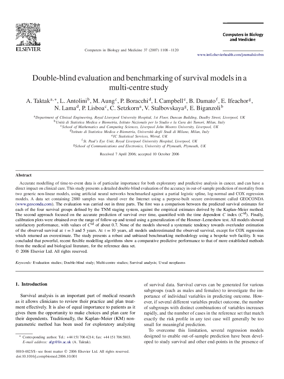 Double-blind evaluation and benchmarking of survival models in a multi-centre study