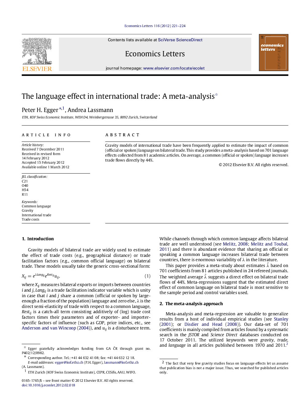 The language effect in international trade: A meta-analysis