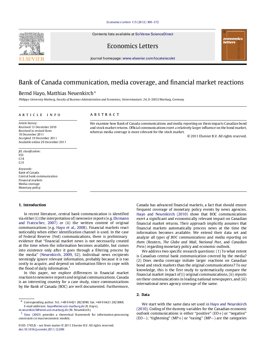 Bank of Canada communication, media coverage, and financial market reactions