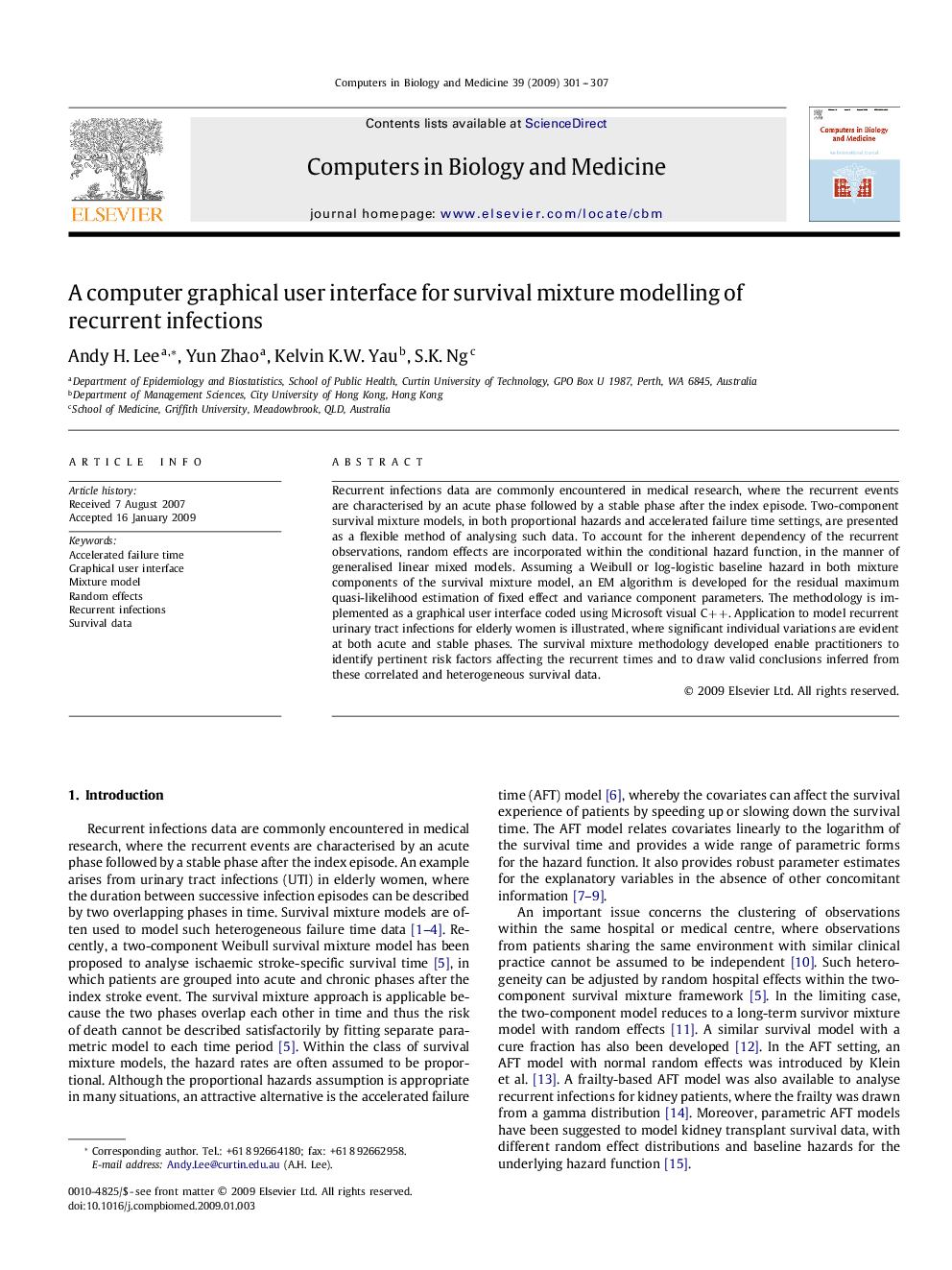 A computer graphical user interface for survival mixture modelling of recurrent infections