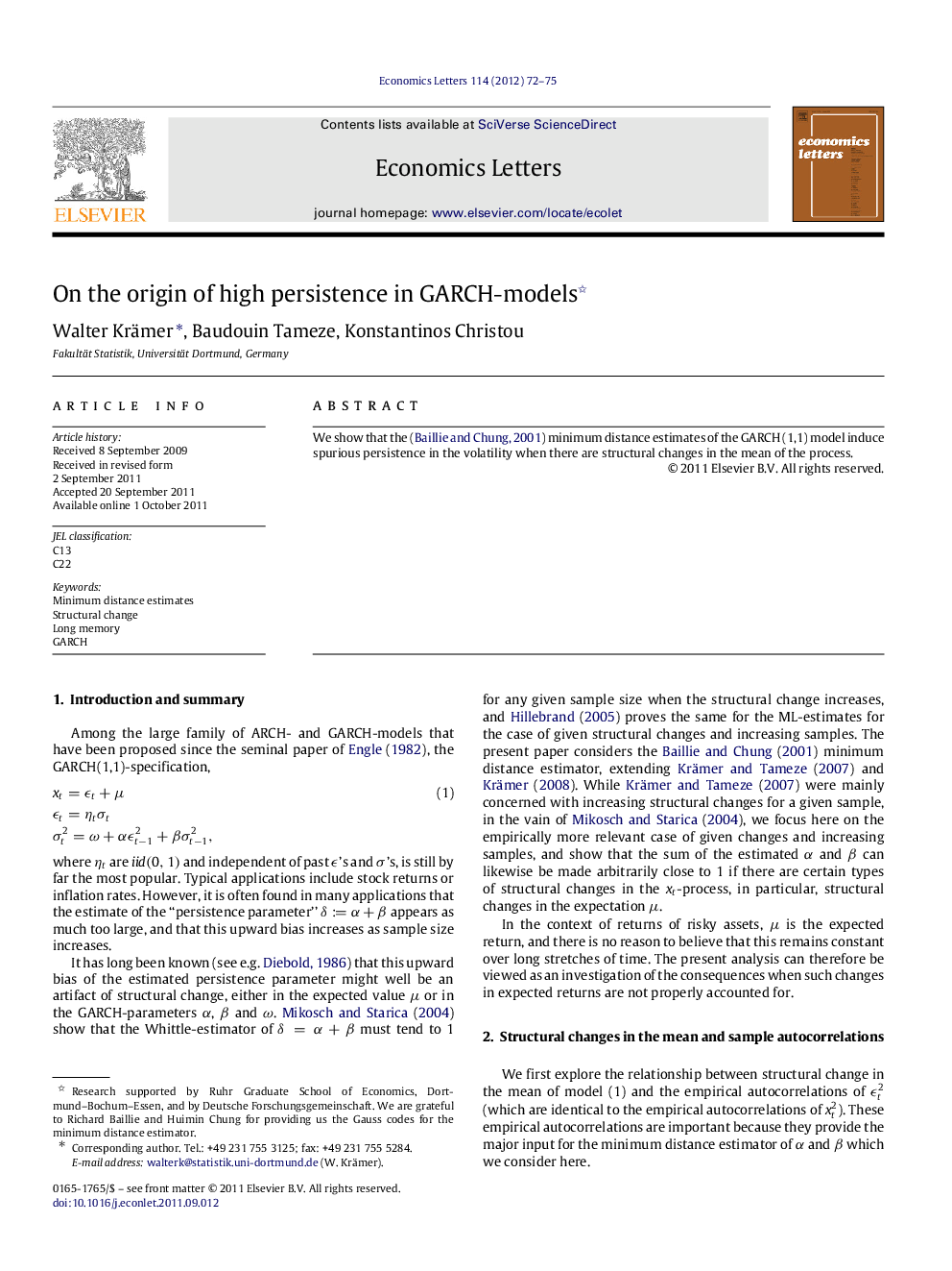 On the origin of high persistence in GARCH-models