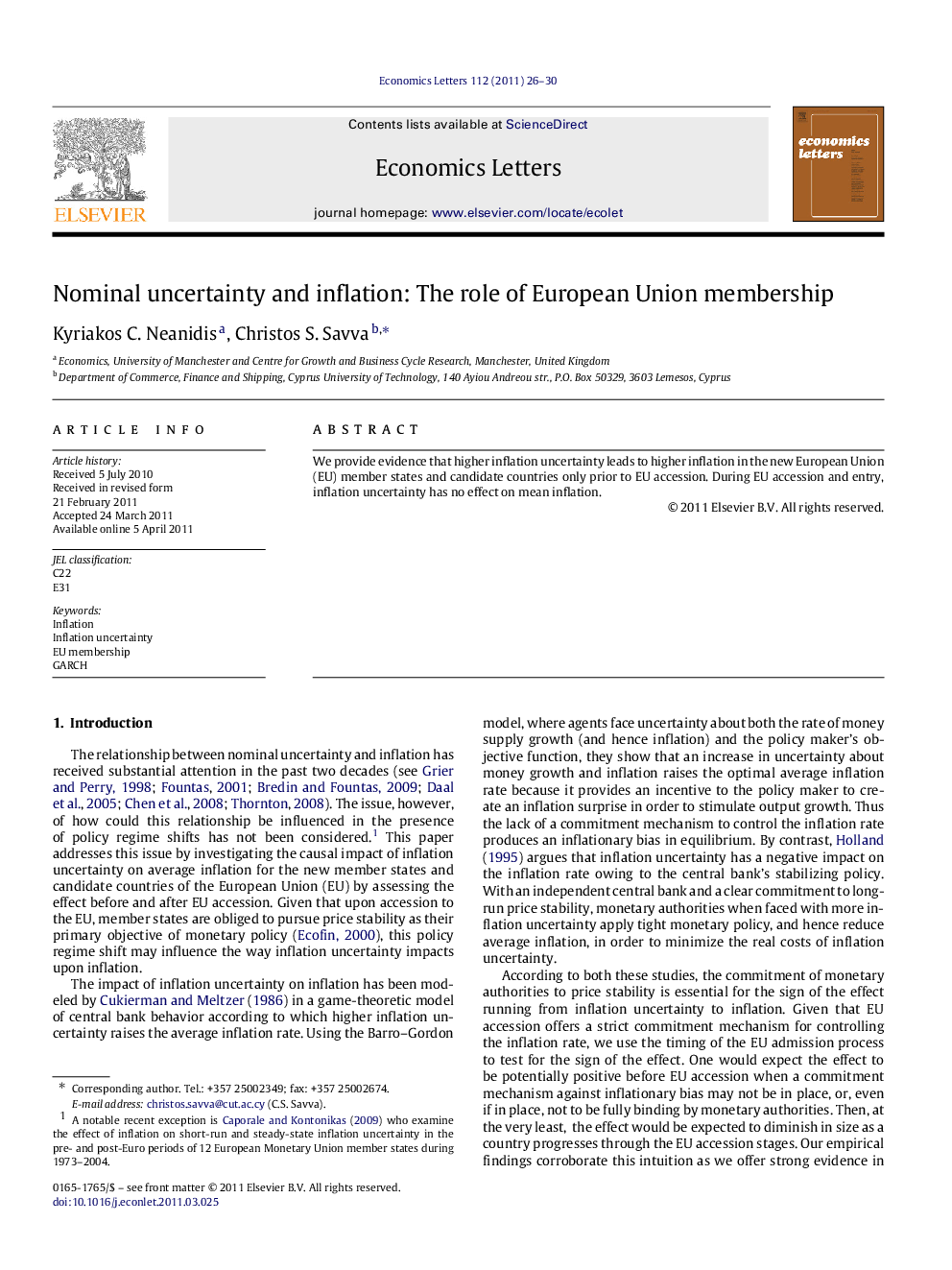 Nominal uncertainty and inflation: The role of European Union membership