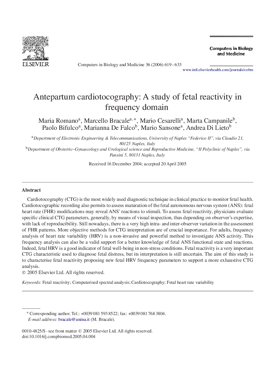 Antepartum cardiotocography: A study of fetal reactivity in frequency domain