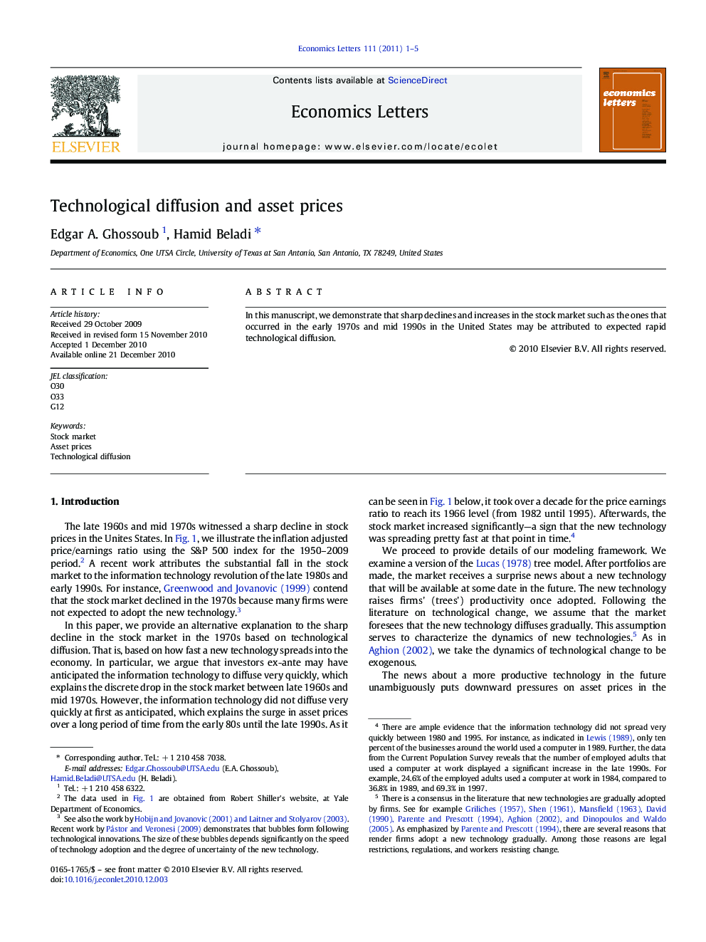 Technological diffusion and asset prices