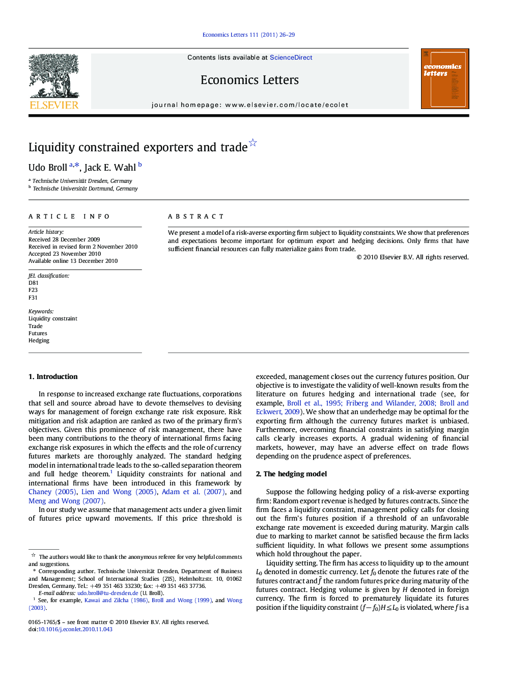 Liquidity constrained exporters and trade