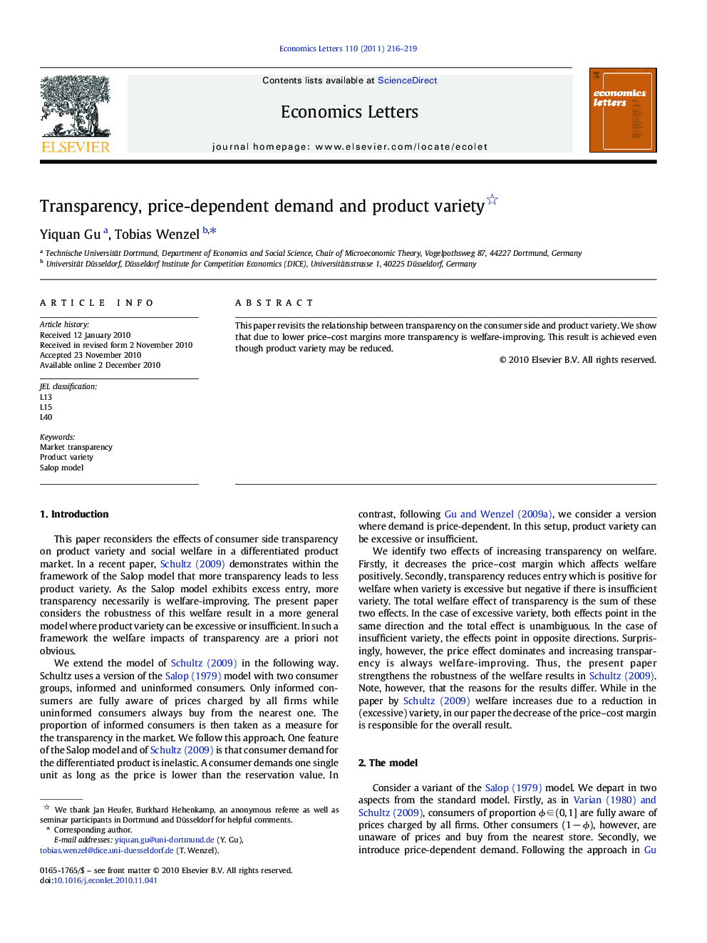 Transparency, price-dependent demand and product variety