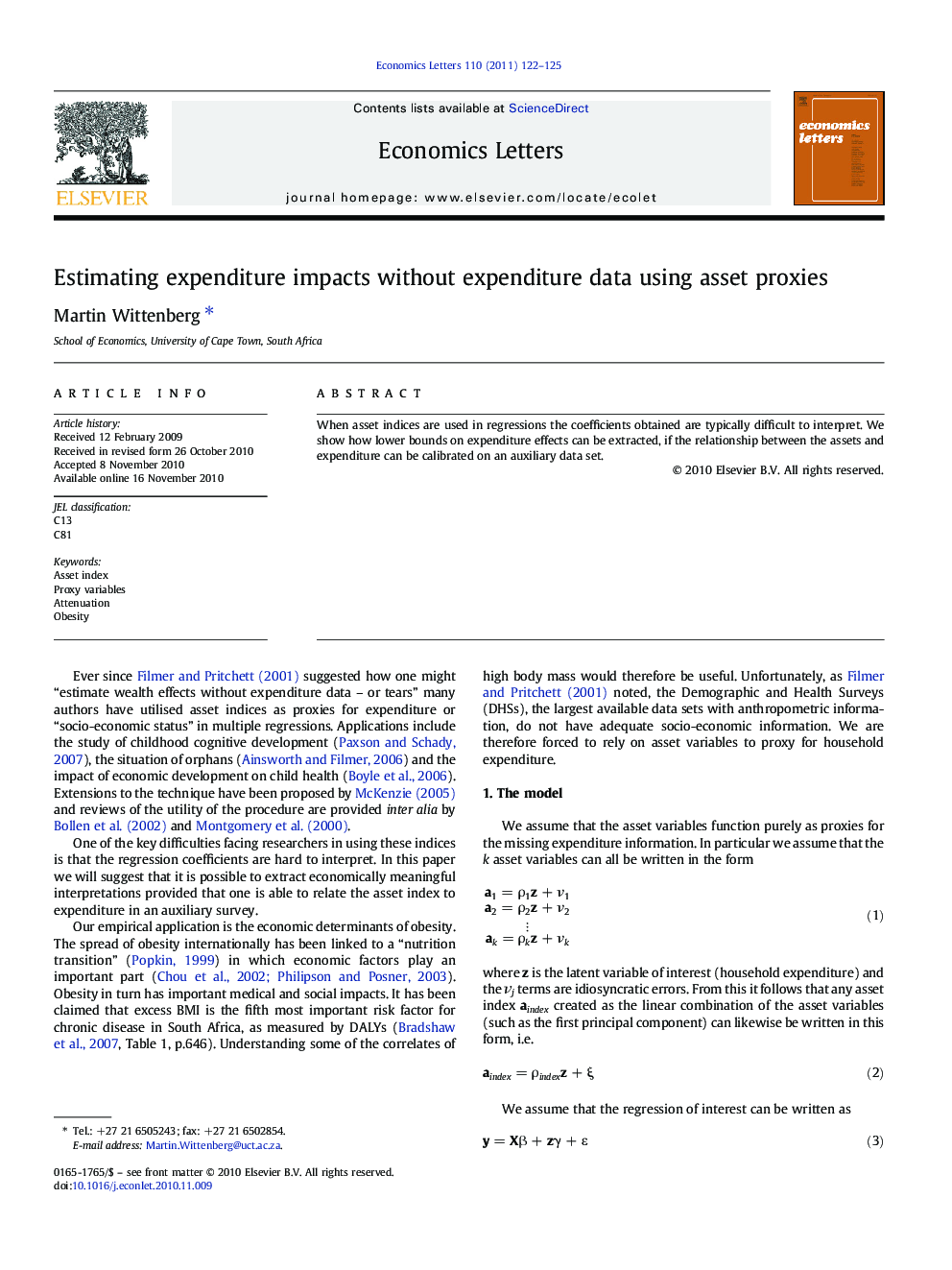 Estimating expenditure impacts without expenditure data using asset proxies