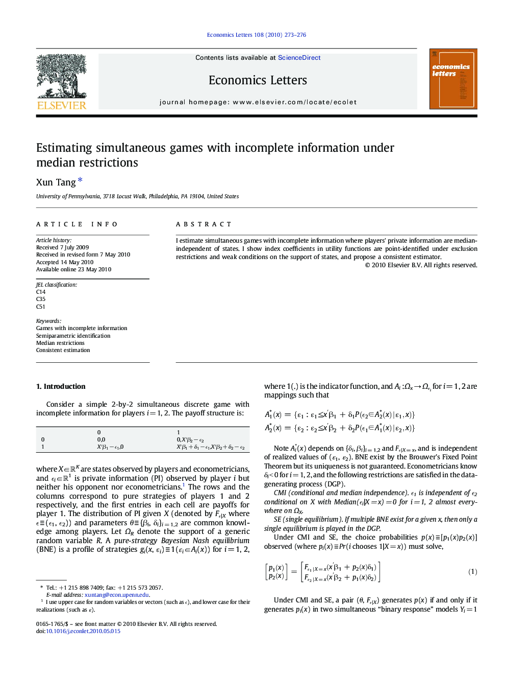 Estimating simultaneous games with incomplete information under median restrictions