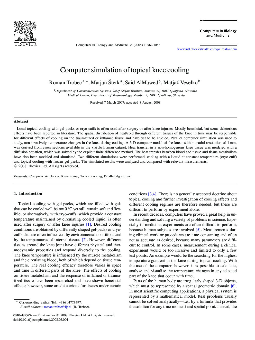 Computer simulation of topical knee cooling