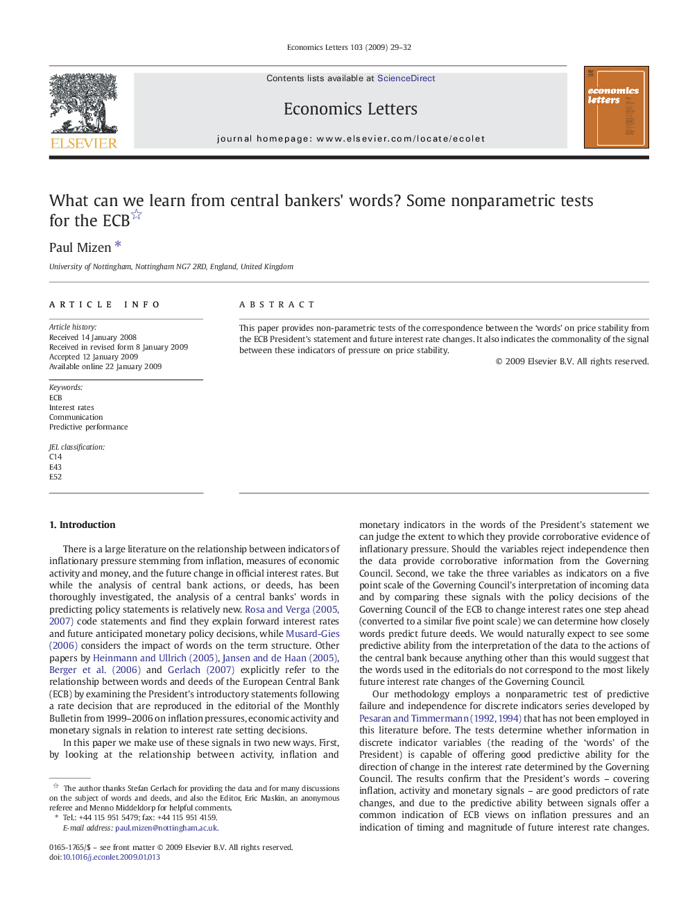 What can we learn from central bankers' words? Some nonparametric tests for the ECB