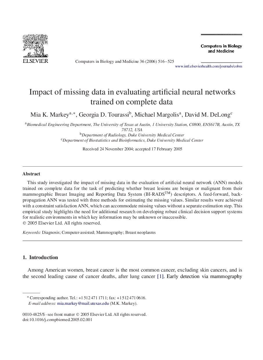 Impact of missing data in evaluating artificial neural networks trained on complete data