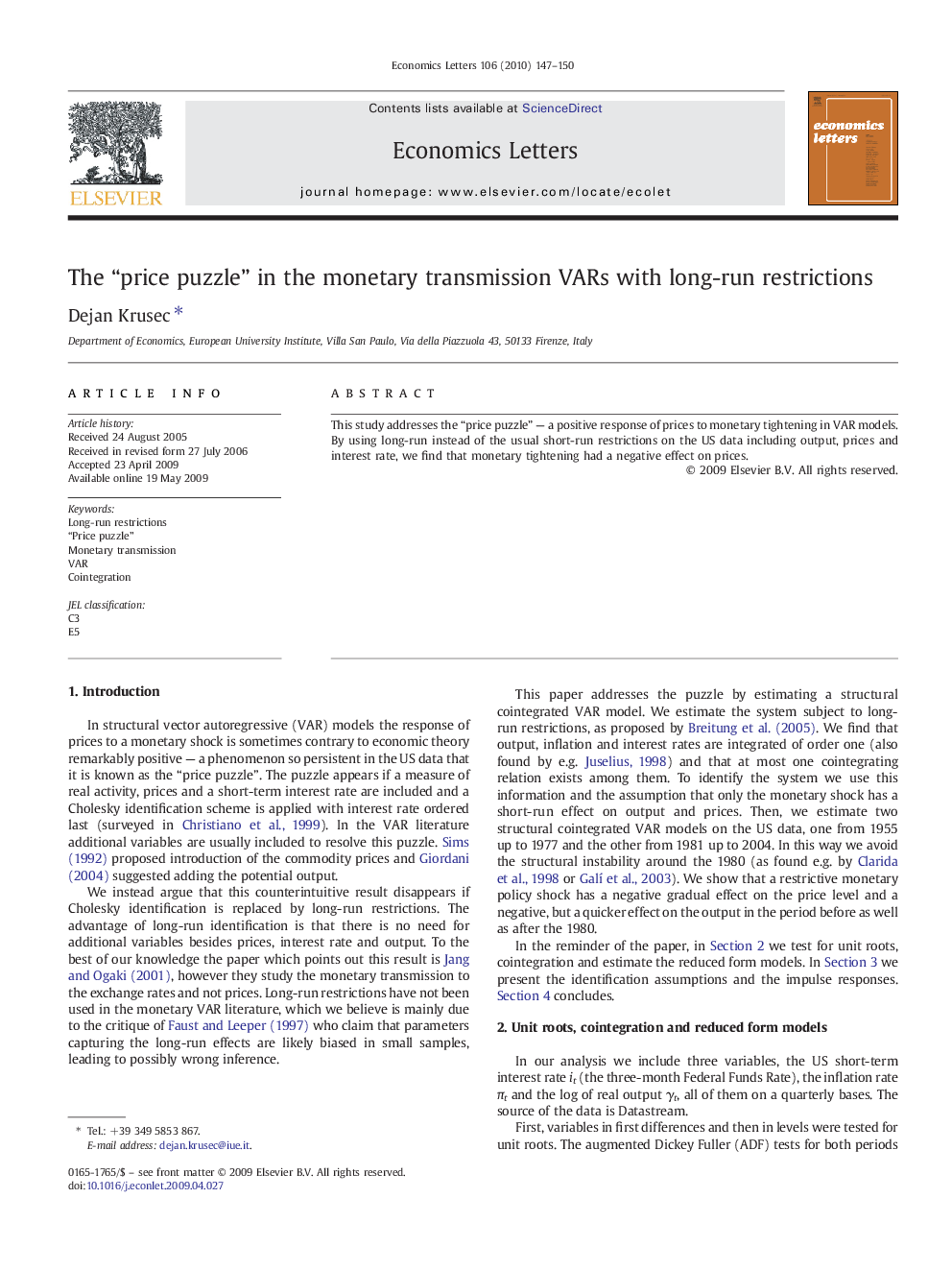 The “price puzzle” in the monetary transmission VARs with long-run restrictions