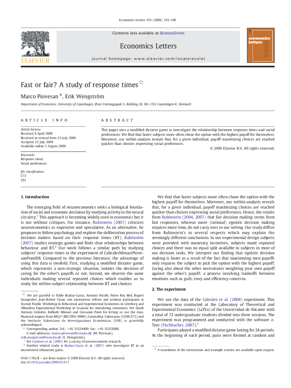 Fast or fair? A study of response times